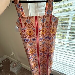 Hill House Pink Floral Midi Dress with Blue and Yellow Accents